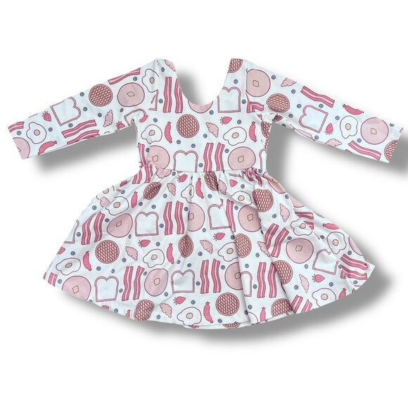NWT! Monica and Andy Breakfast Print Long Sleeve Let's Dance Twirl Dress Size 3T - Picture 1 of 4